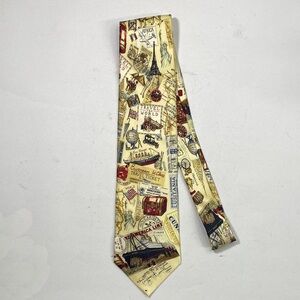 Vintage Travel-Print Cream Men's Tie